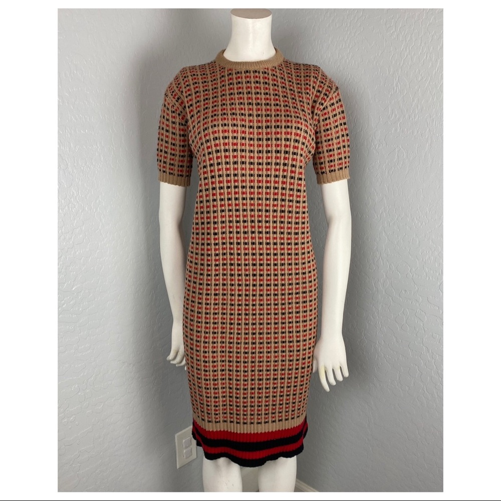 Vintage Countrywise Tan & Maroon Swetaer Dress